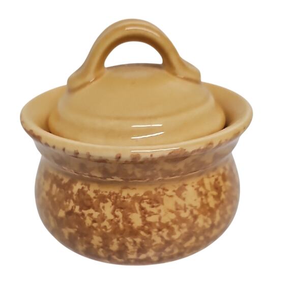 Vintage Pfaltzgraff USA Spongeware Gold Brown Creamer and Sugar Bowl w/Lid Set - Picture 11 of 14